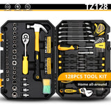 DEKO Hand Tool Set General Household Repair Hand Tool Kit with Plastic Toolbox Storage Case Socket Wrench Screwdriver Knife