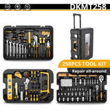 DEKO Hand Tool Set General Household Repair Hand Tool Kit with Plastic Toolbox Storage Case Socket Wrench Screwdriver Knife