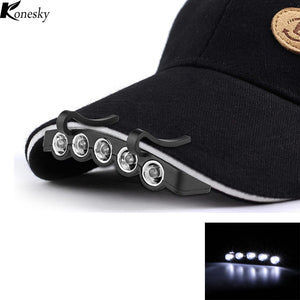 Konesky Clip-On 5 LED Headlamp Lights Hands-free Cap Hat Clip Headlight Flash / Steady ON