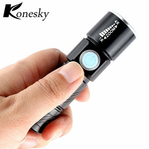 USB Handy Powerful LED Flashlight Rechargeable Torch usb Flash Light Bike Pocket LED Zoomable Lamp For Hunting Black